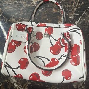 Coach Cherry Print Satchel in Red and White